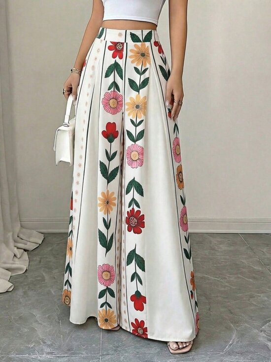 Pants - Multicolor Boho Women's Printed Wide Leg Pants
